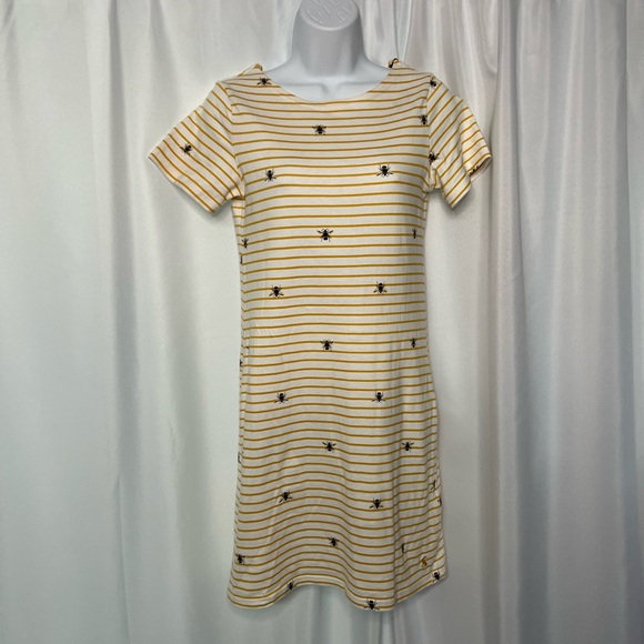 Joules Yellow And White Stripe Bee Print Riviera Dress - size 2 - Picture 3 of 12